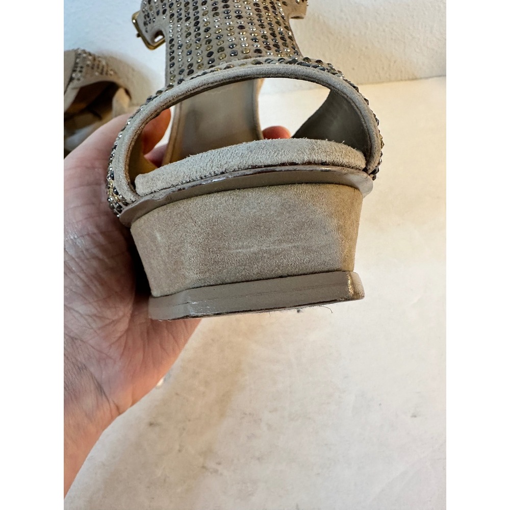 Yves Saint Laurent YSL Tribute Sandals Size 38.5 Beige Suede Studded Platform - Picture 14 of 15